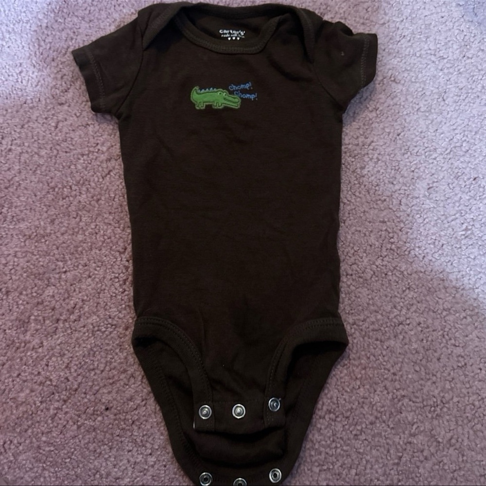 Carter's Chocolate Onesie with Lime Alligator